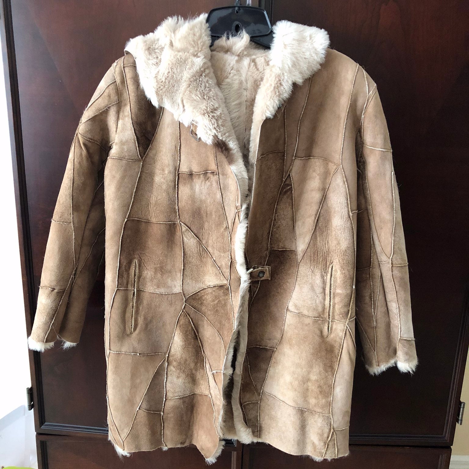 Hooded shearling sheepskin coat
