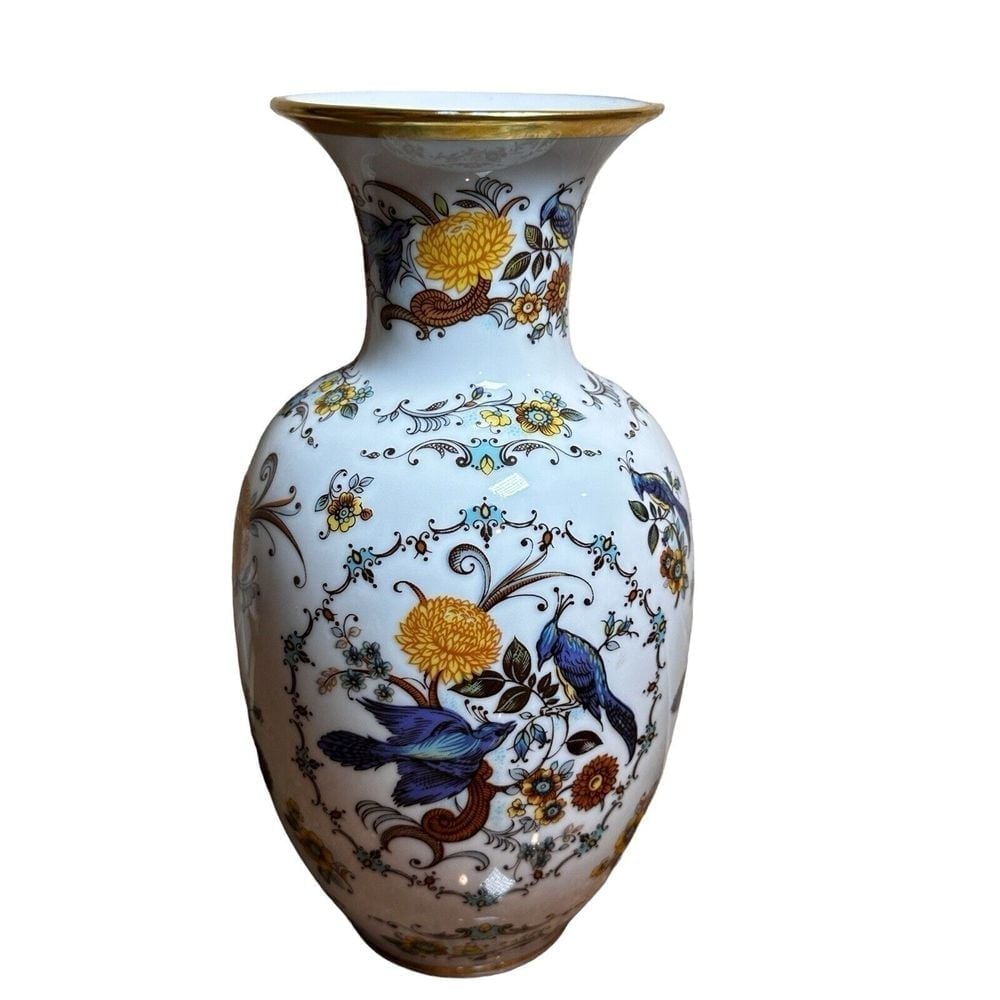VTG KPM Bavaria Germany Porcelain Vase Bird Floral Motif Hand Painted 9 H 1970s