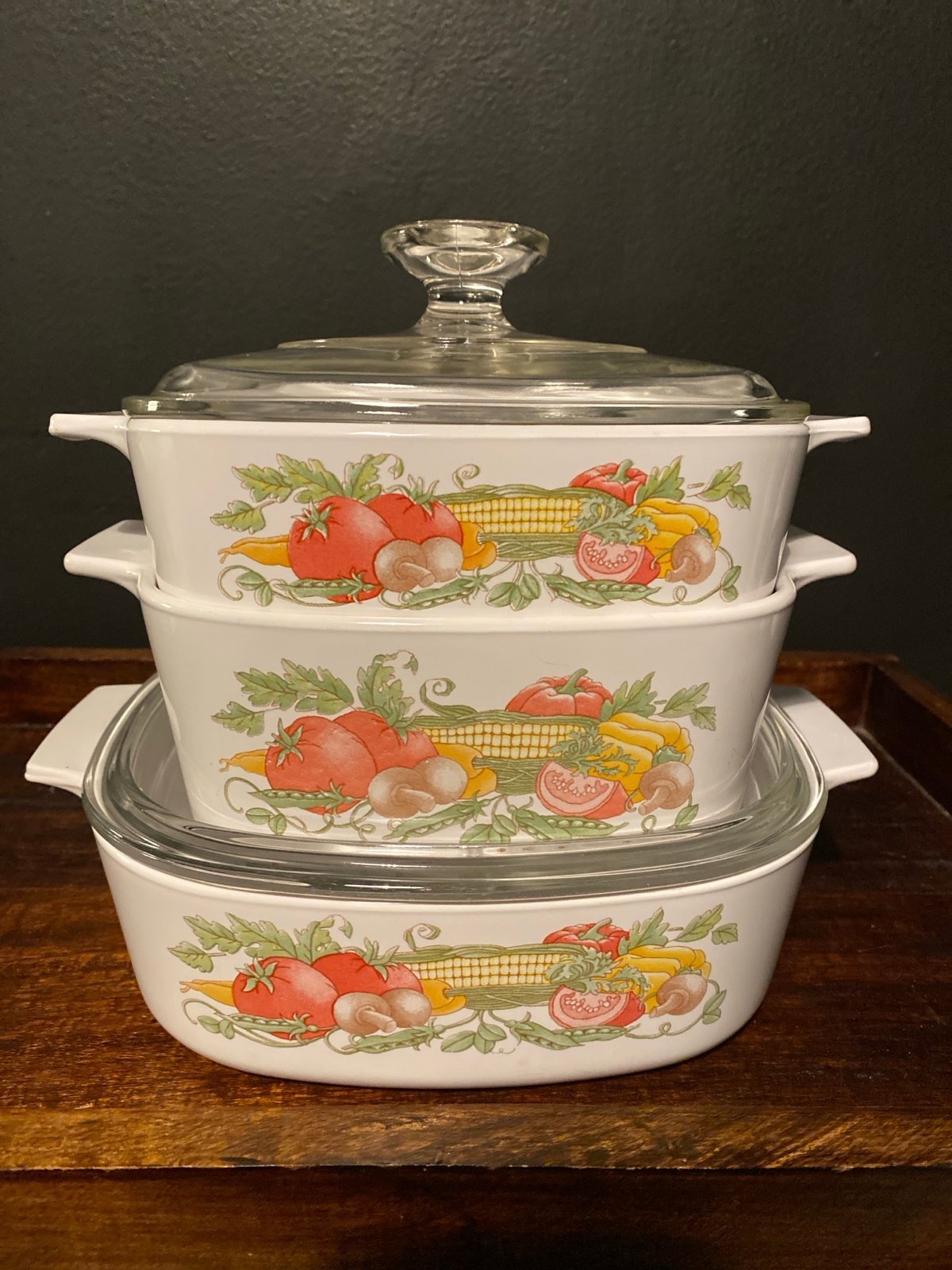 Vintage CORNING WARE GARDEN HARVEST 2QT-1.5QT AND 1QT COVERED CASSEROLE SET