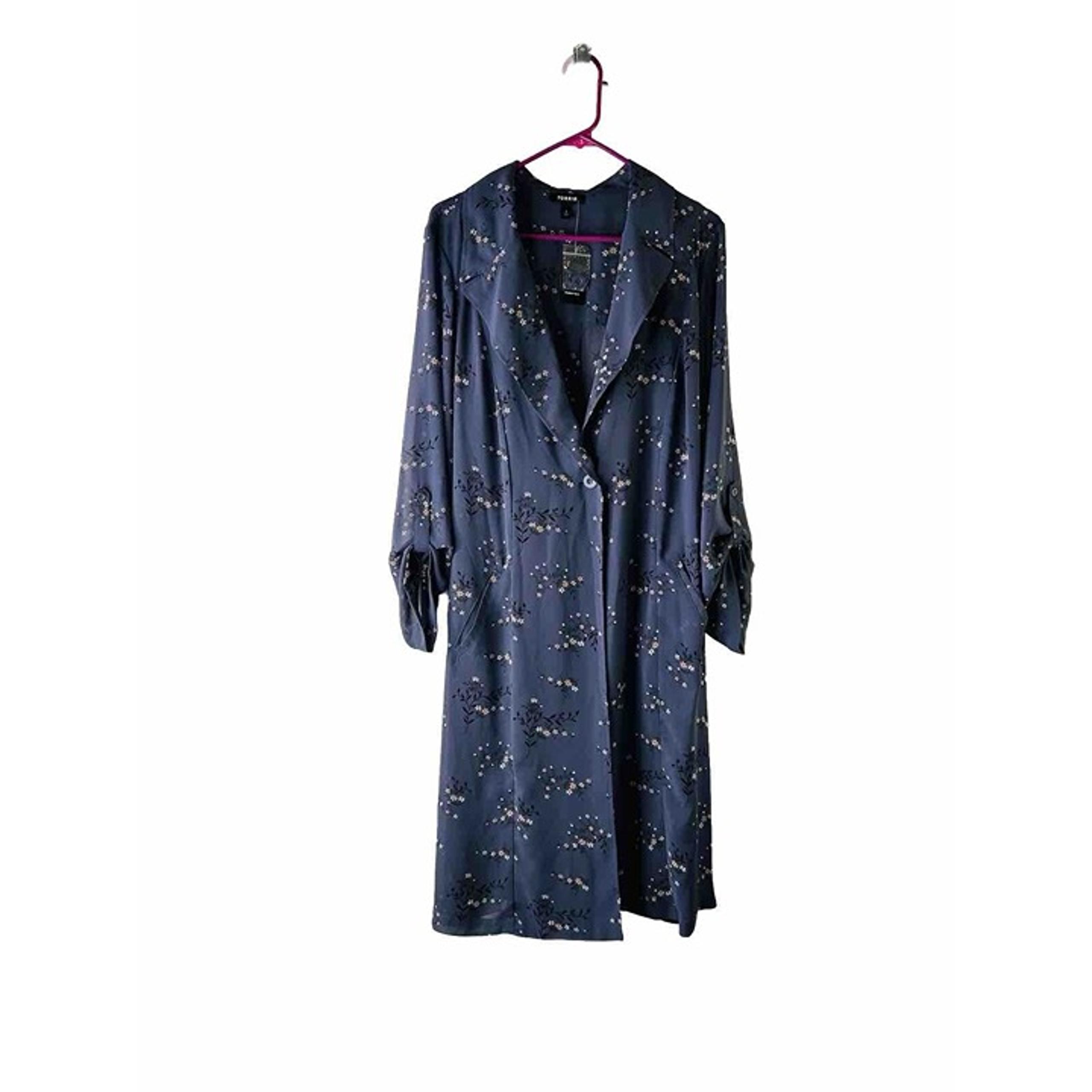New Torrid Womens 2XL Gray Floral Georgette Drapey Trench Coat