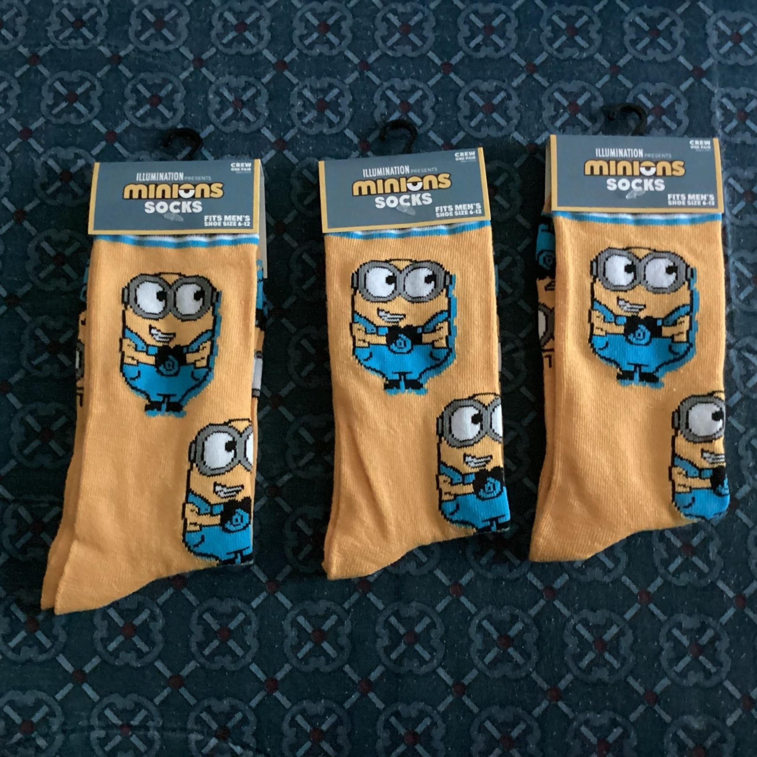 Minions Crew Socks 3 pairs Fits Men’s shoe size 6-12 New