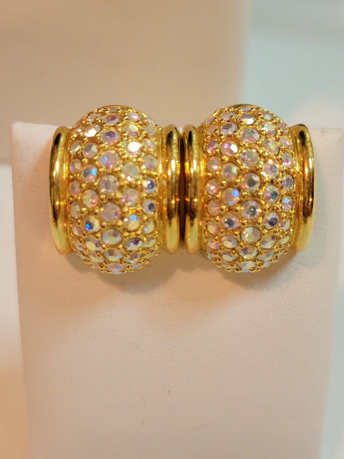 Swarovski Crystal Rhinestone Clip Earrings Gold Tone