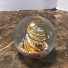 VTG Murano Paperweight Clear With Gold Flecks In A Swirl Pattern