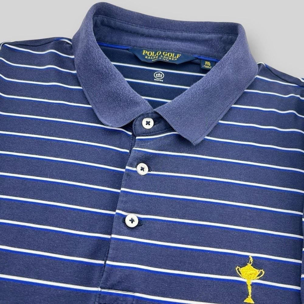Ralph Lauren Polo Golf Mens XXL 2XL Ryder Cup 1927 Blue Stripe Polo Shirt