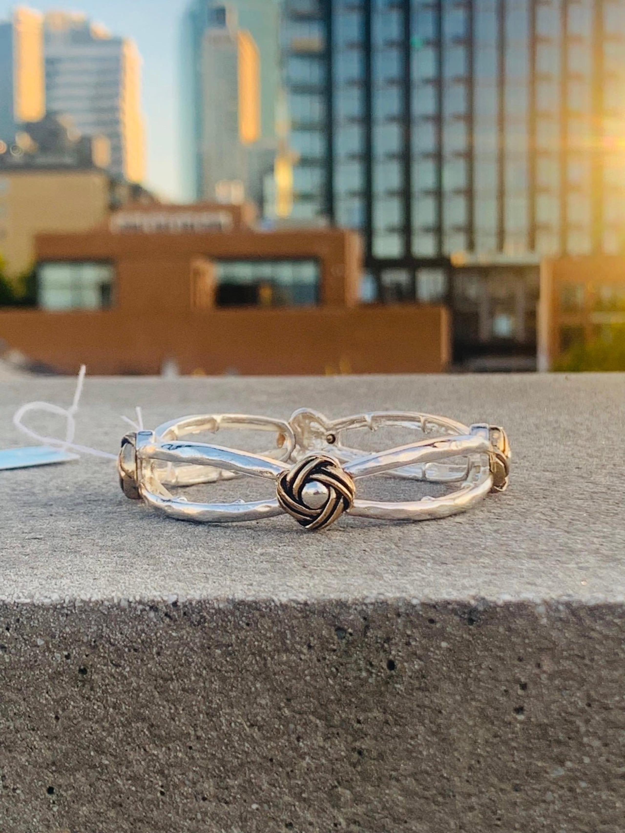 Zara Silver Bangle Denty Vintage Gold Roses Stretchy