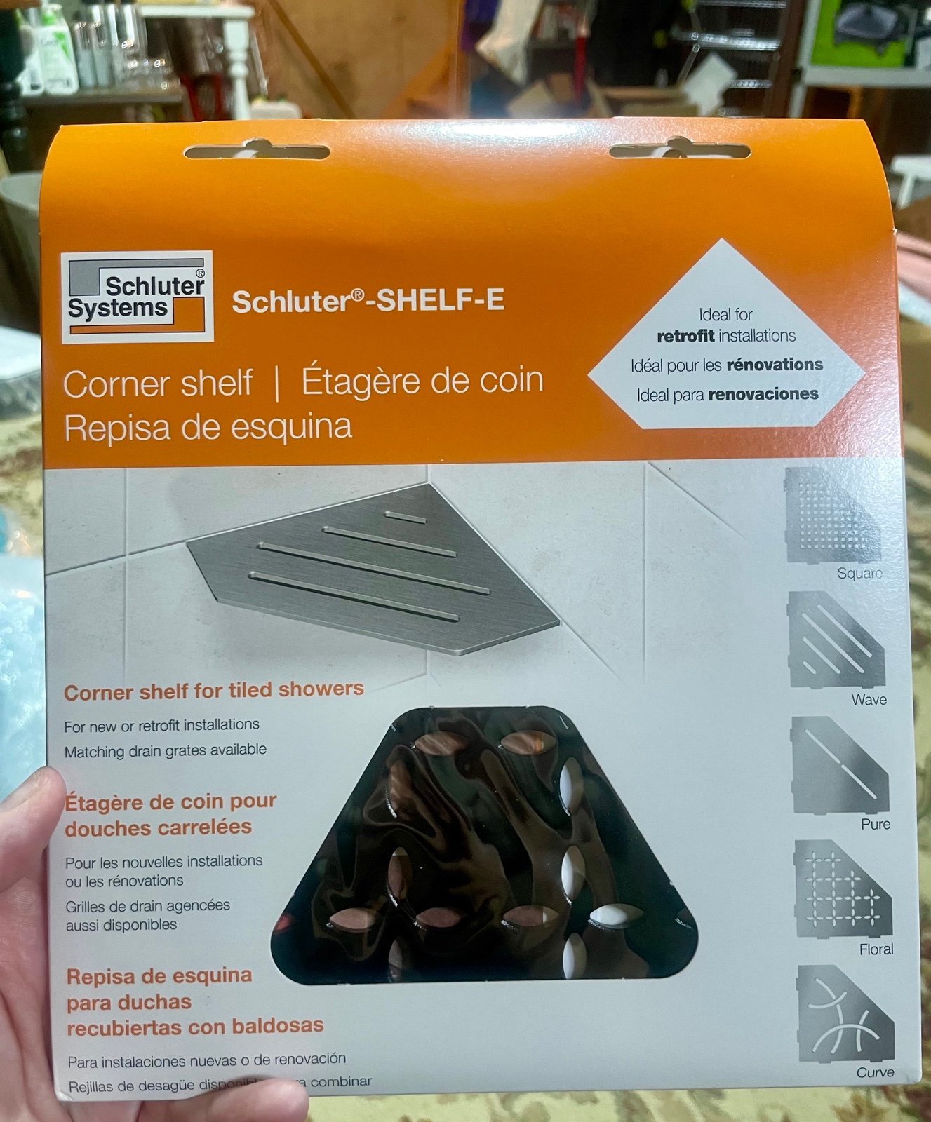NEW! Schluter Systems Pentagonal Corner Shelf-E - Floral Design - Matte Black -