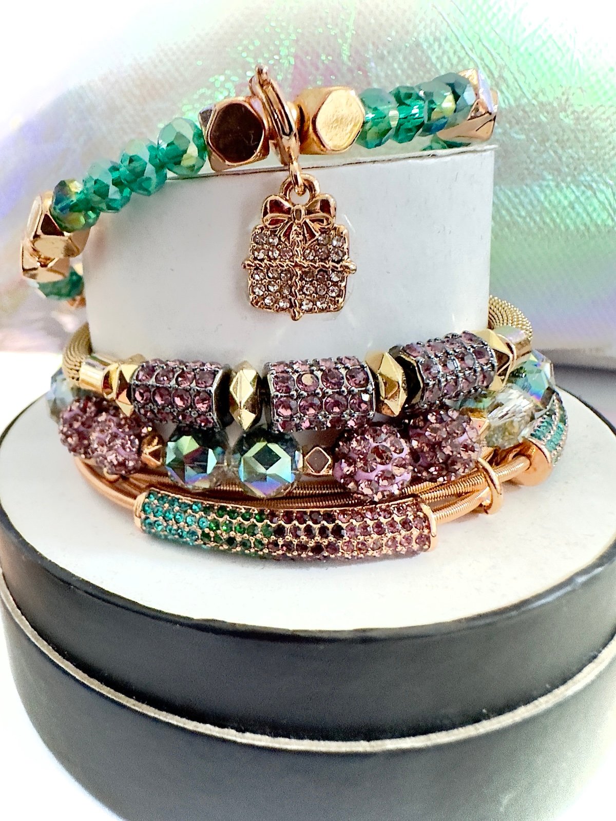 Bombparty 2023 rare holiday stack on rosegold plating with 4 bracelets