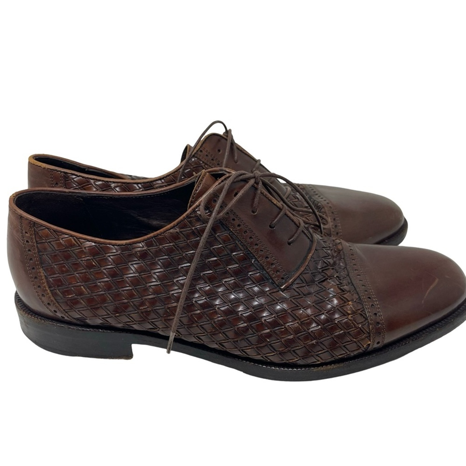 Cole Haan Bragano Italian Oxford Dress Shoes 9.5 D Brown Woven Leather Lace Up