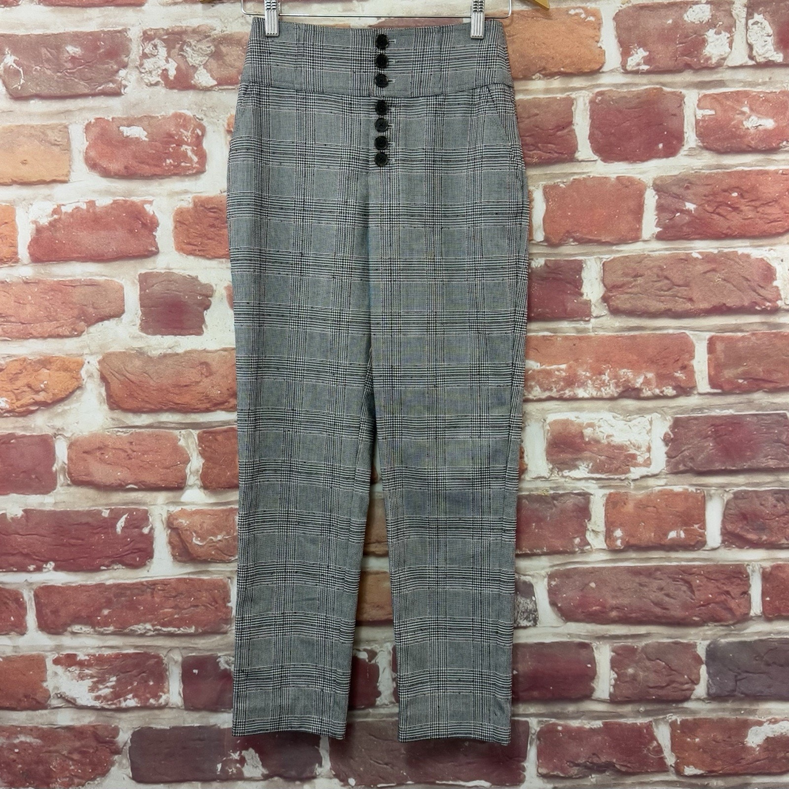 Joie Pants Womens 0 Black White High Waist Button Front Casual Career Trousers