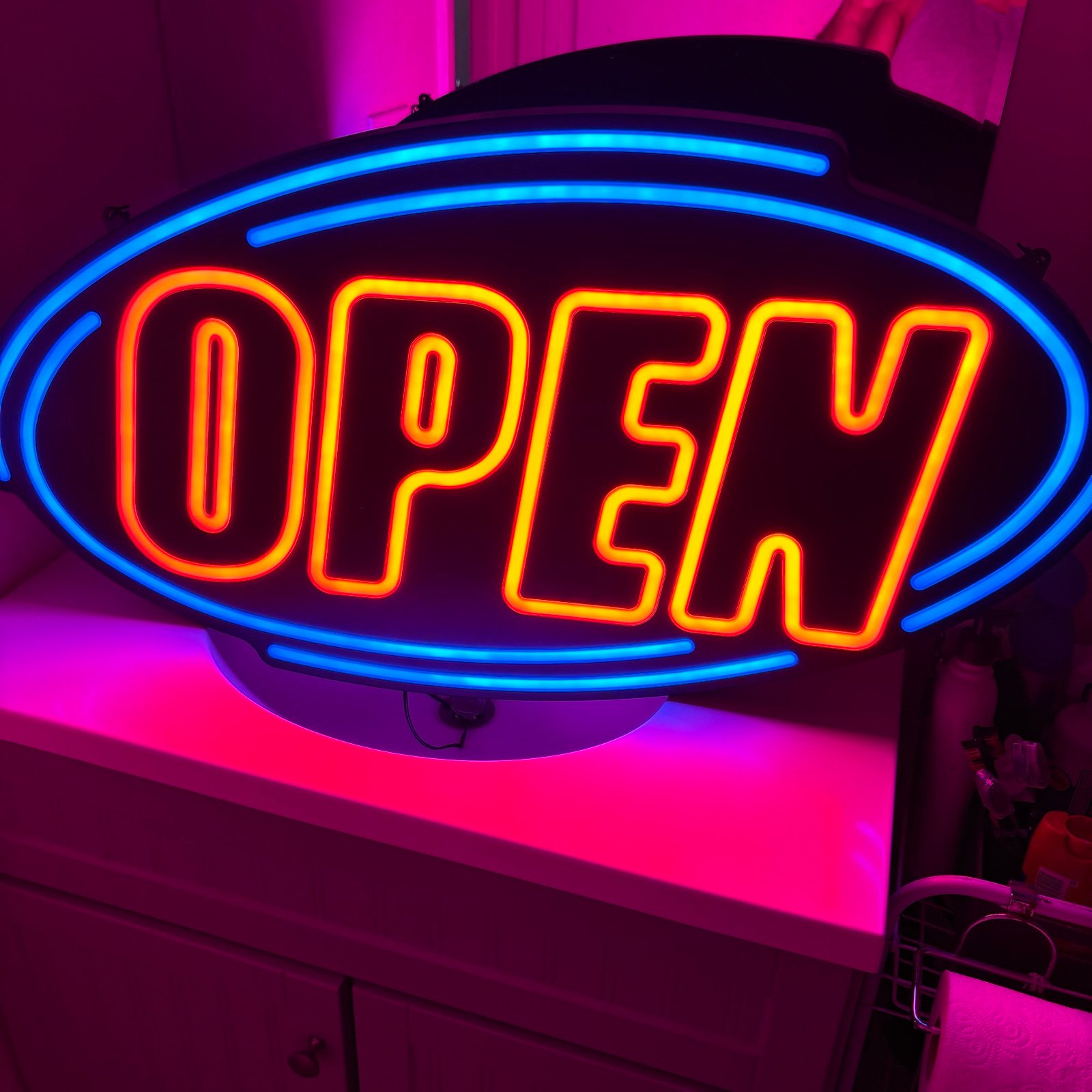 VPC Image Solutions Large Super Bright Oval LED Open Sign, Red and Blue tested