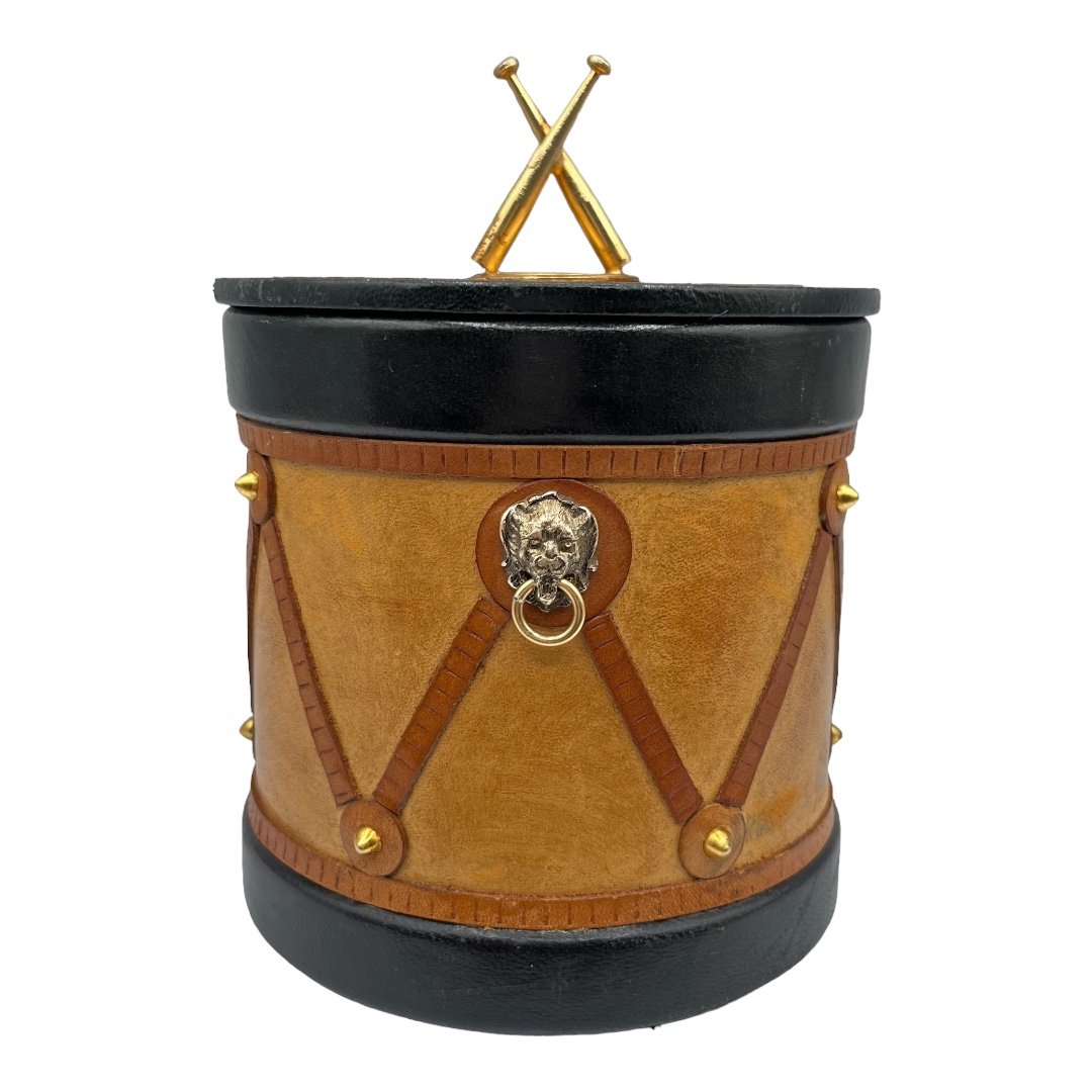 MCM Italian Brevettato Lion Sunburst Drumstick Leather Tobacco Cigarette Humidor
