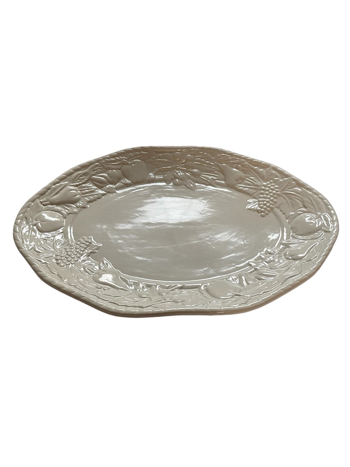 Tabletops Unlimited Nature 21”x15” Ceramic Oval Serving Platter White - Fruit