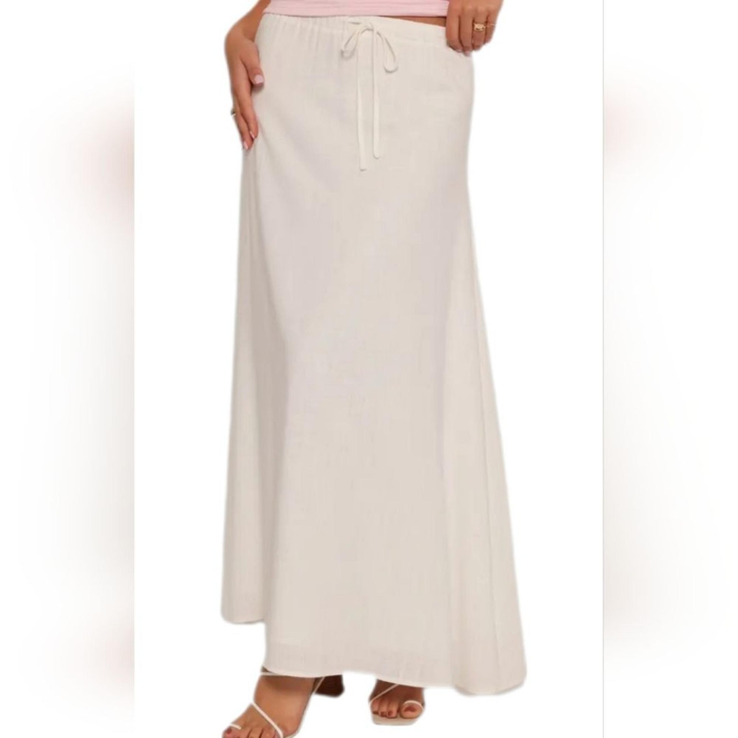 Eddie Bauer linen cotton khaki paper bag drawstring waist pencil maxi skirt SP