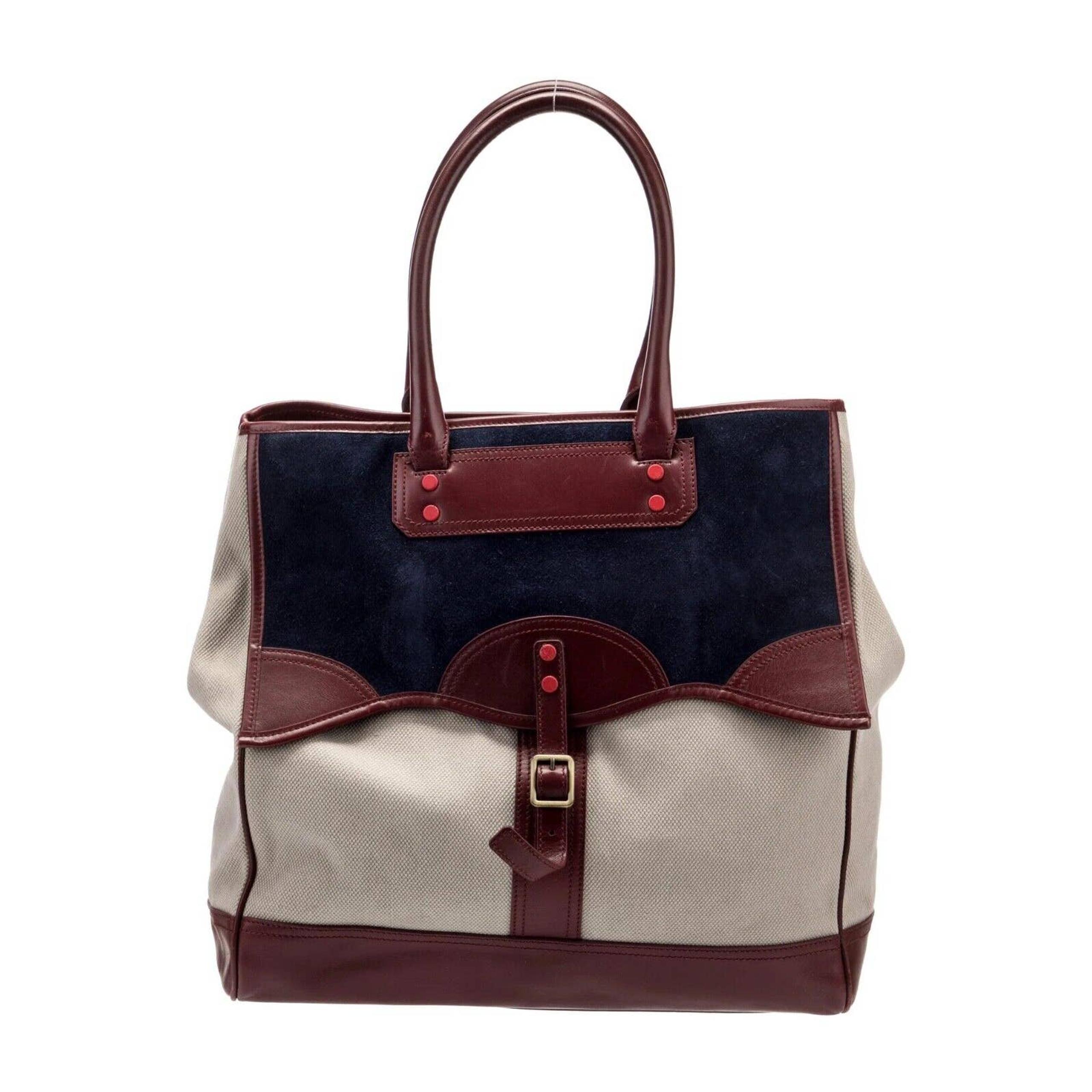 Balenciaga Leather-trimmed Canvas Burgundy Neutral Colorblock Xtra Large Tote