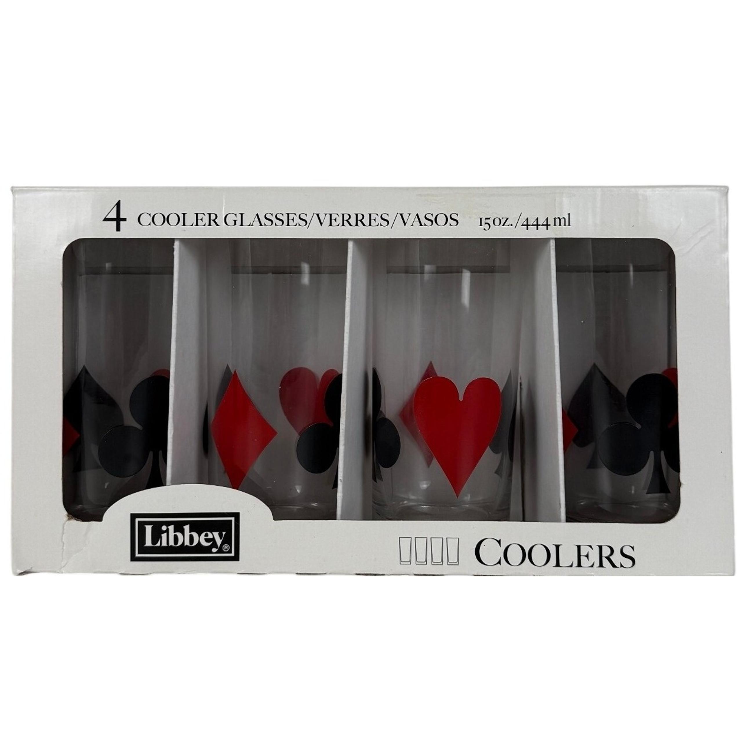 New Vtg MCM Libbey Cooler Glasses Set of 4 Poker Card Suits 15oz Drinkware