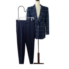 Miss Pendleton Blue Green Pink Plaid Wool Lined Blazer Jacket & Pants Vintage 12