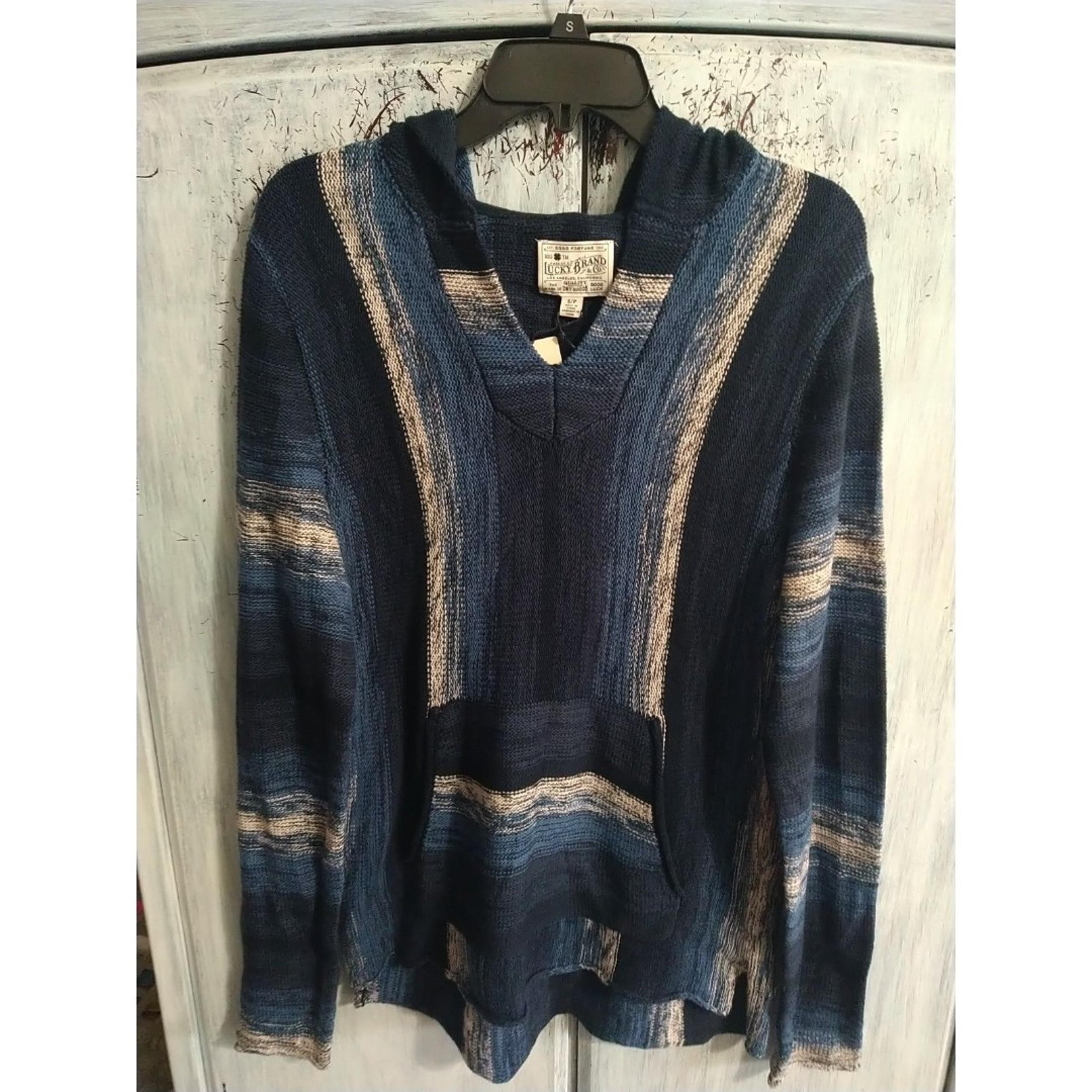 Lucky Brand Hooded Sweater Nwt Blue Neutral Stripes