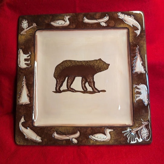 Clay Art Rustic Lodge 10.5-inch Square Serving/Dinner Plate, Collectible