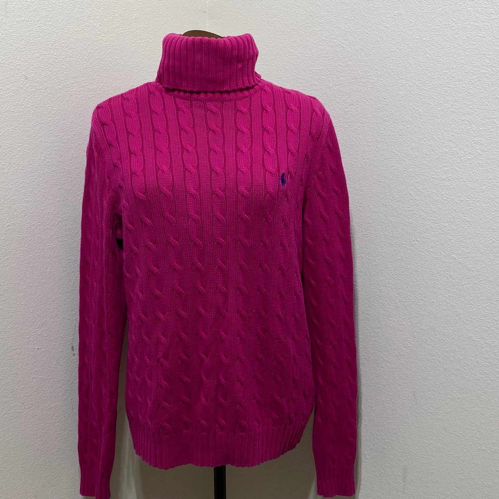 Ralph Lauren Sport Cable Knit Sweater Women's Pink Size X-Large W/Blue Pony