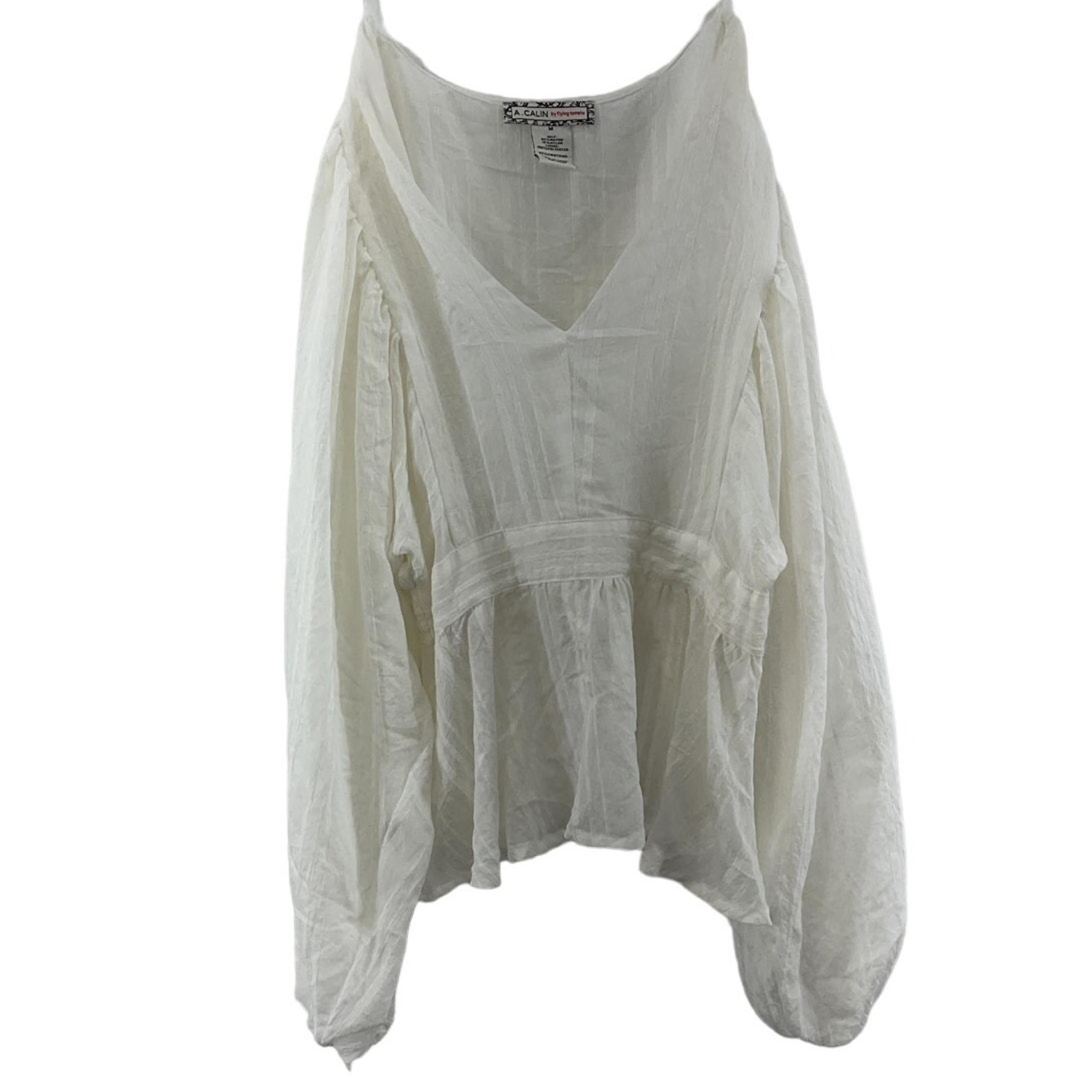 A. CALIN Flying Tomato Women's White LS Poet Renaissance Blouse Size M