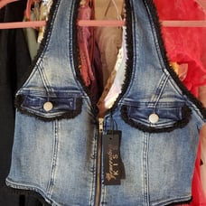 Generation kiss denim halter top with fur trimming