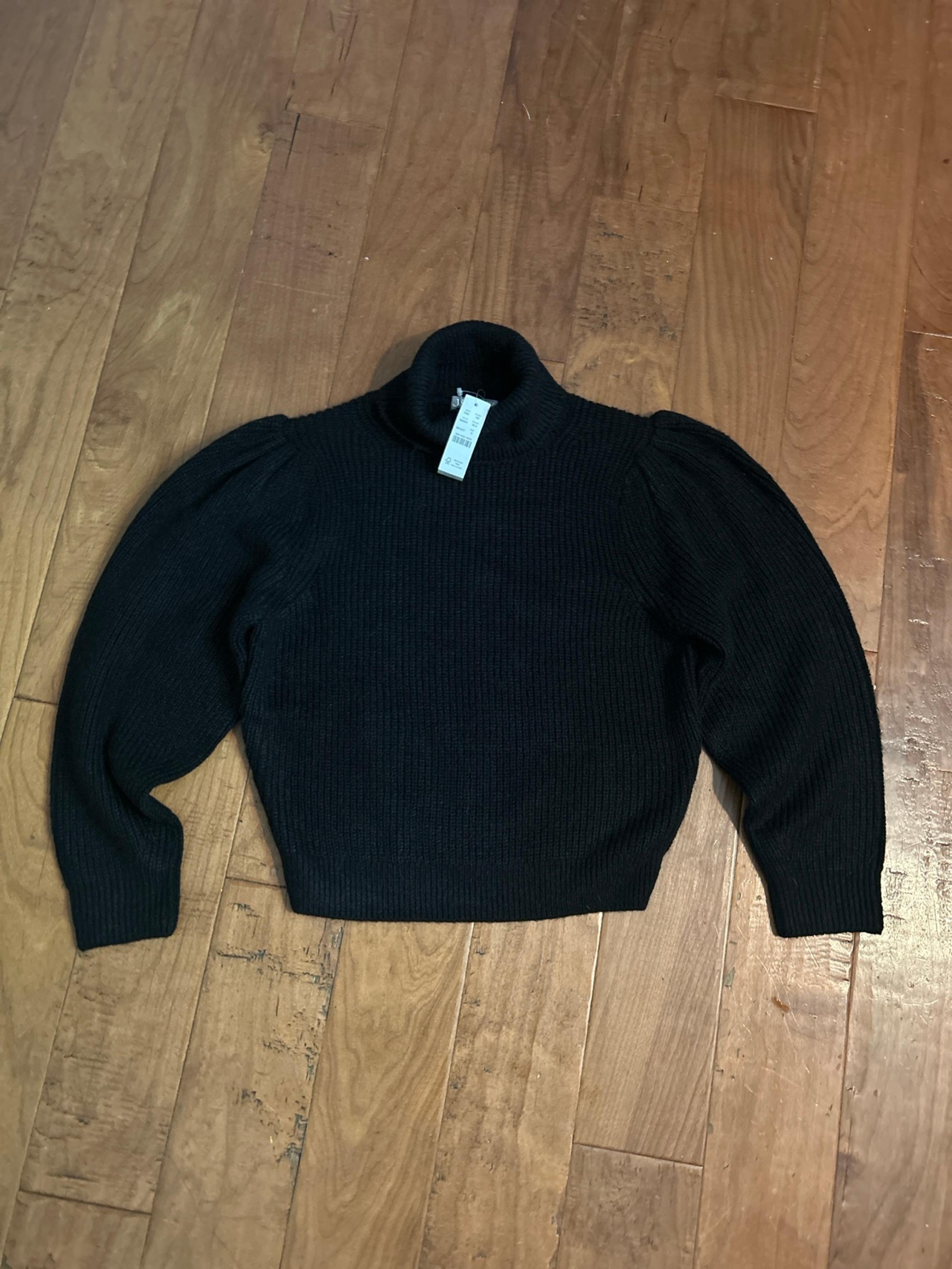 NWT J.Crew women’s turtleneck sweater puff sleeves loose fit Black size small