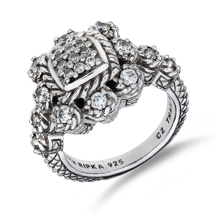 Judith Ripka Sterling Silver CZ Cluster Ring SR-2612