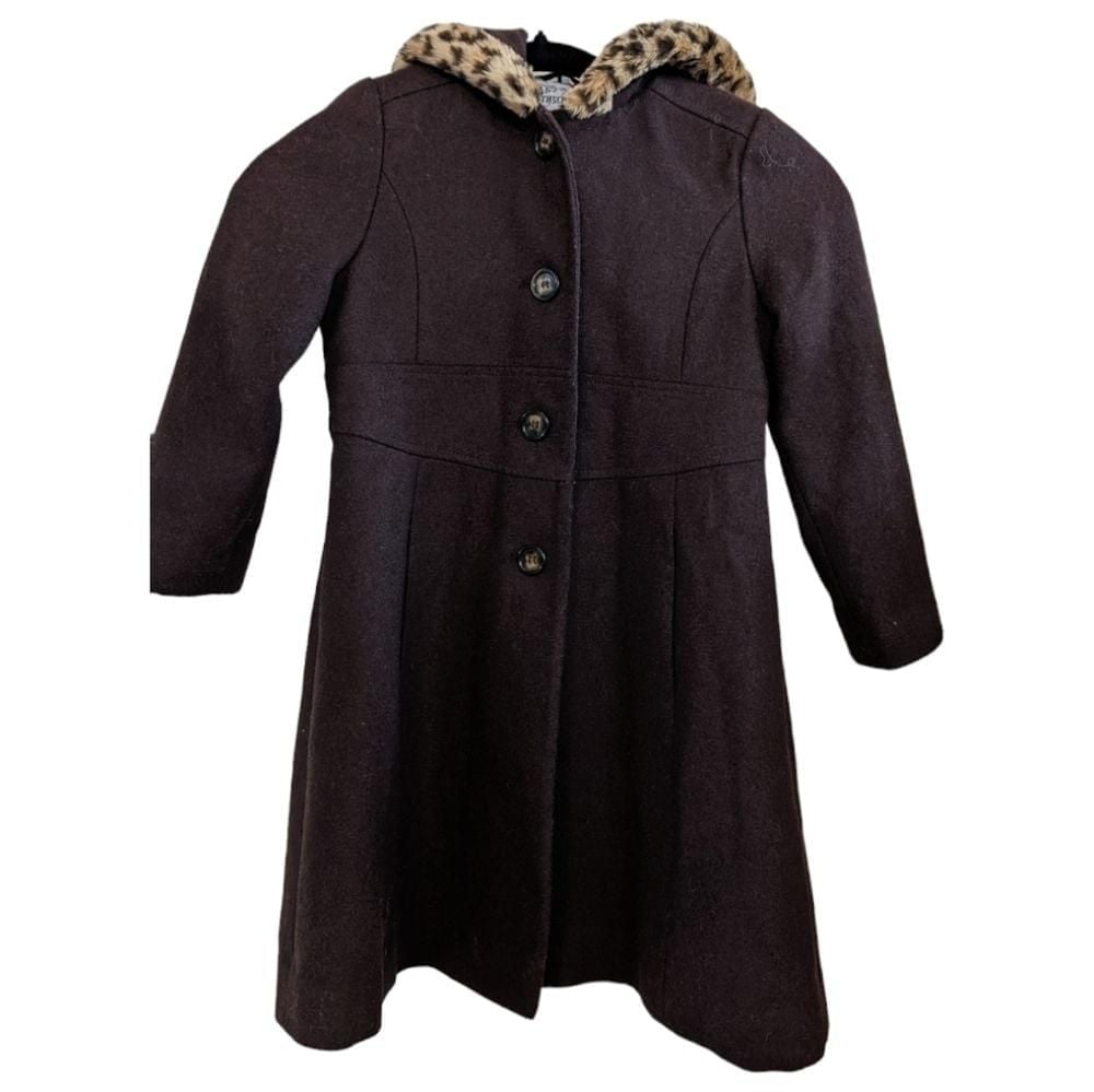 Rothschild Brown Wool Blend Fit&Flare Faux Fur Hooded Button Coat Size 5 GUC