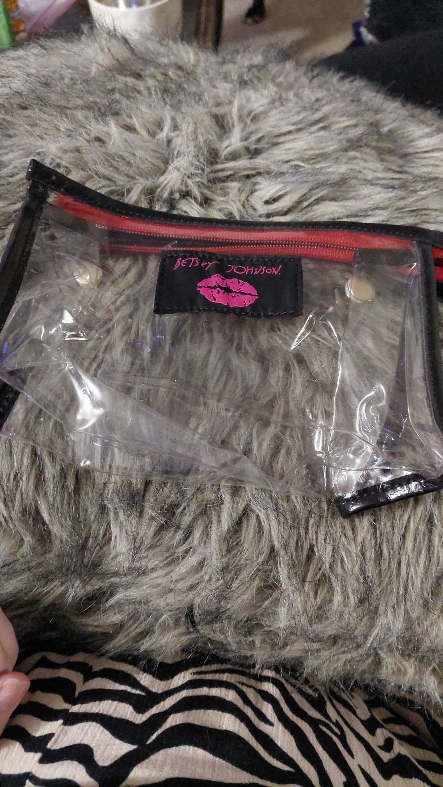 Betsey Johnson Clear Zip Cosmetic Bag Pouch See Through PVC