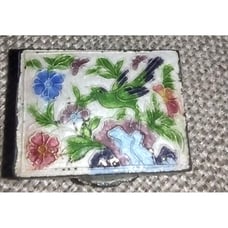 VINTAGE CHINESE STAMPED FLORAL CLOISONNE ENAMEL BRASS TRINKET PILL BOX
