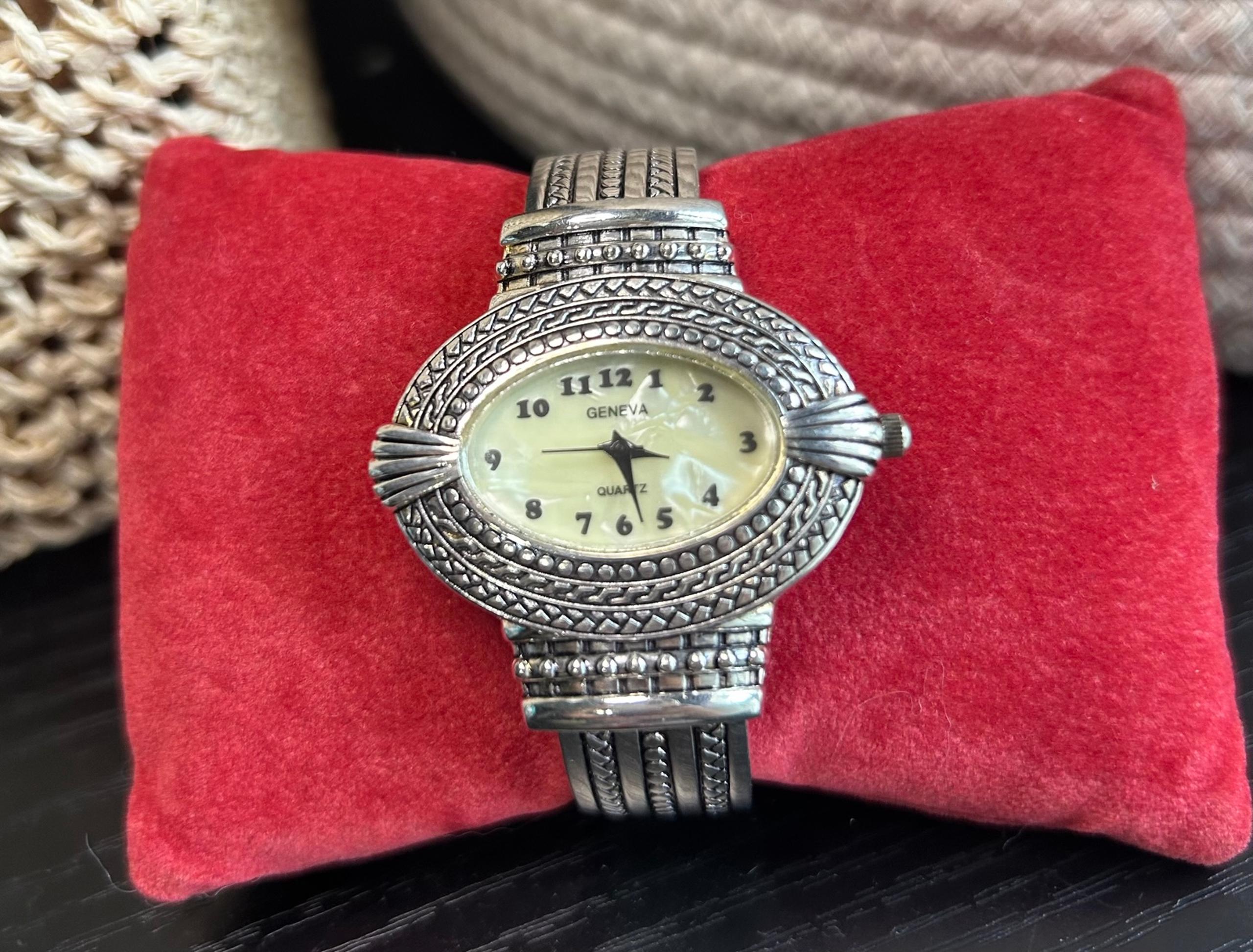 Geneva Silver Cuff Women's Wristwatch , Working New Battery