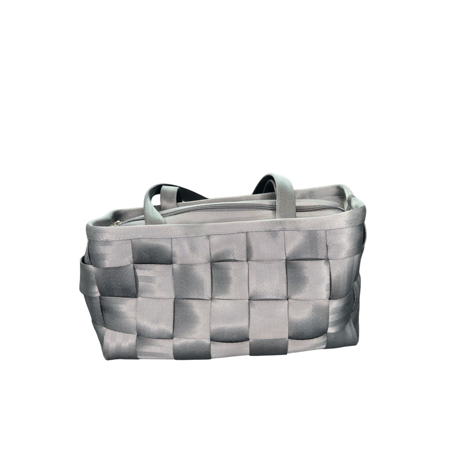 Harveys Seatbelt Gray Zipper Closure Double Strap Boxy Tote Shoulder Bag