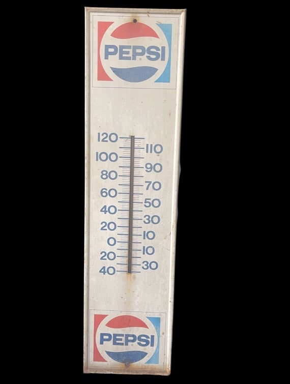 Vintage Pepsi Cola Metal Thermometer Stout Working Condition 28”x7” Sign