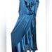 Socialite Blue Satin Ruffle Faux Wrap Dress