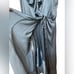 Socialite Blue Satin Ruffle Faux Wrap Dress