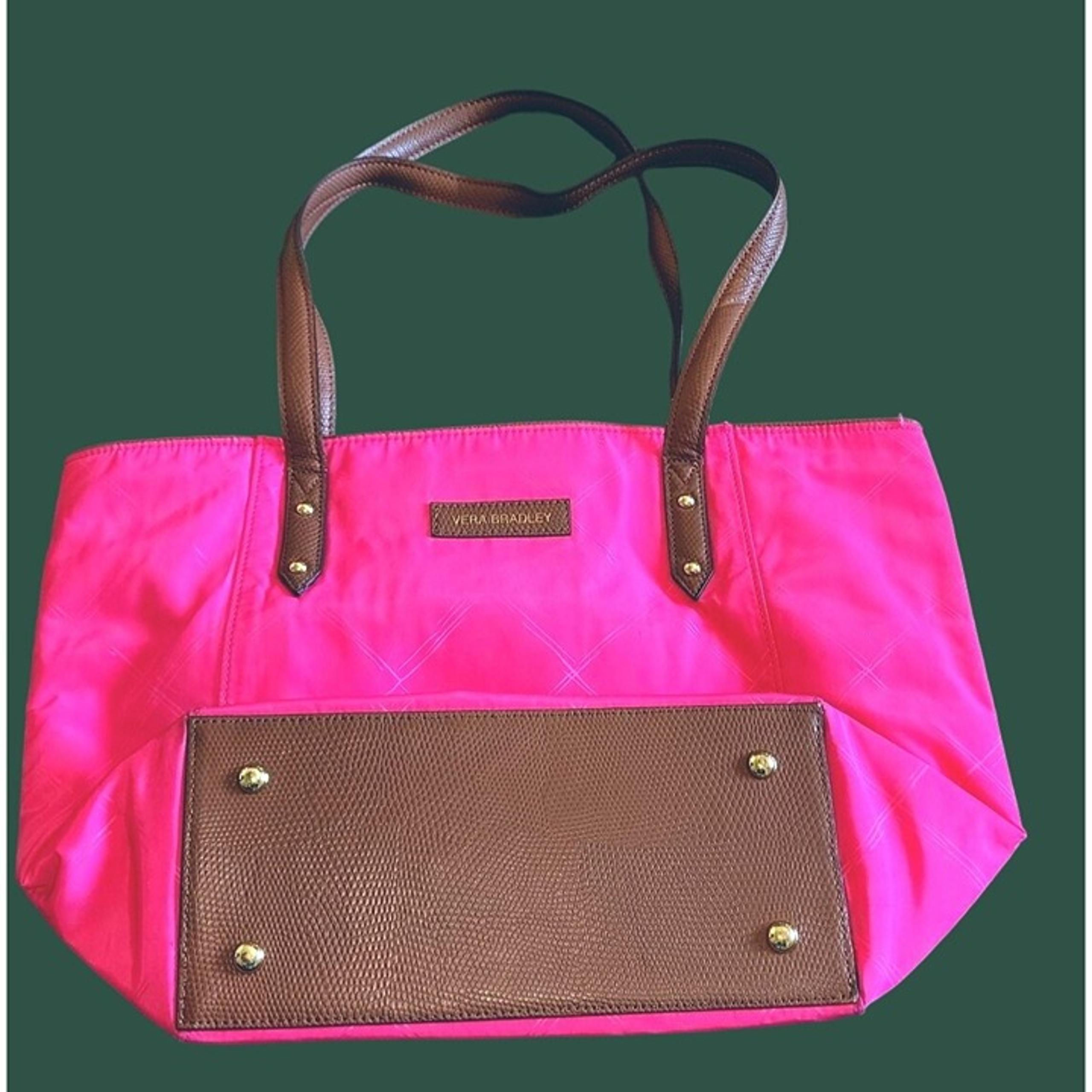 Vera Bradley Pink & Brown Tote Bag With Faux Leather Accents