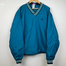90s Champion Retro V-Neck Lightweight Pullover Jacket - Vintage Teal