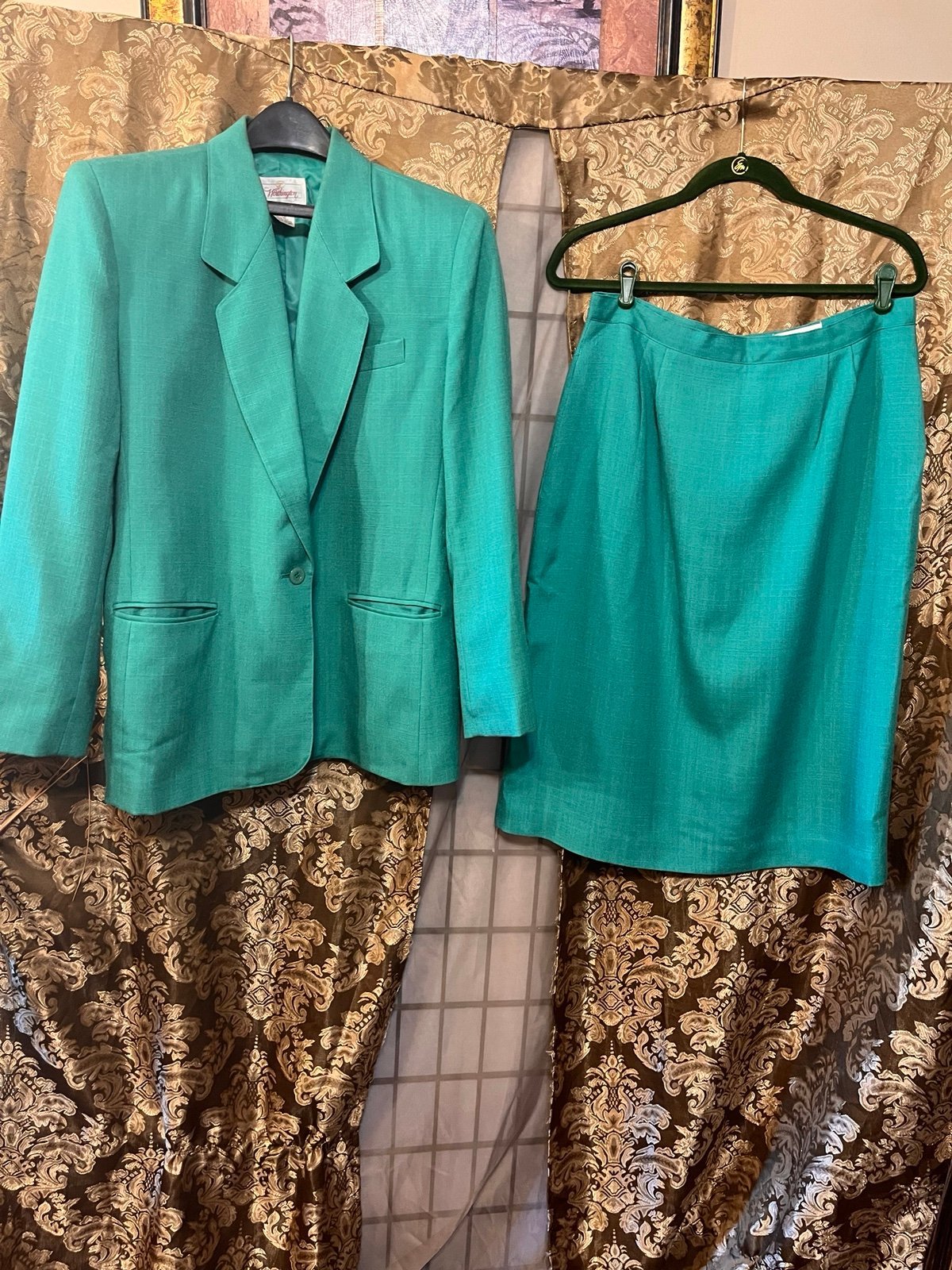 Vintage 80s Green Polyester/Rayon Suit 16