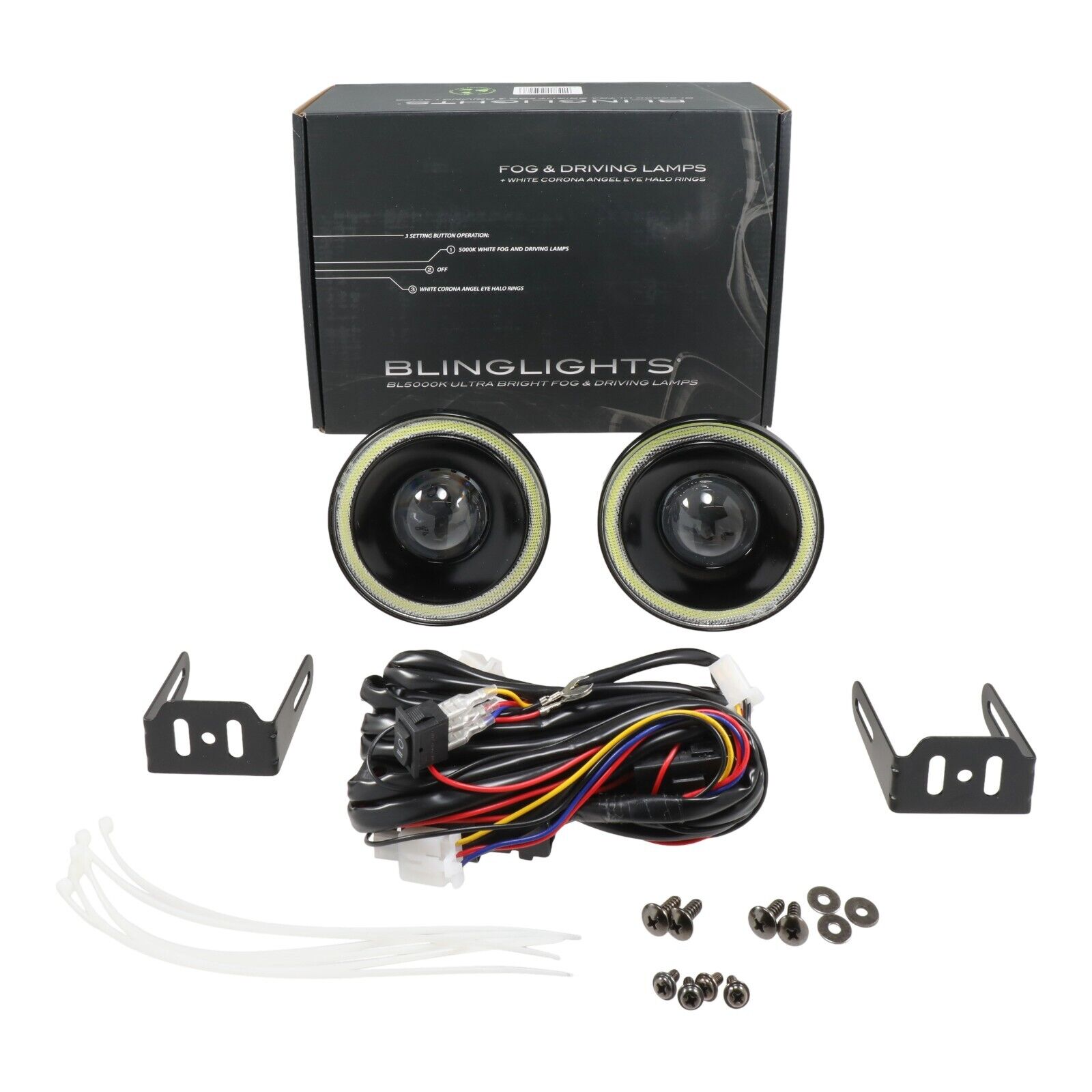 White Halo Fog Lamps Driving Light Kit for 1999-2004 Ford Mustang Roush Body Kit