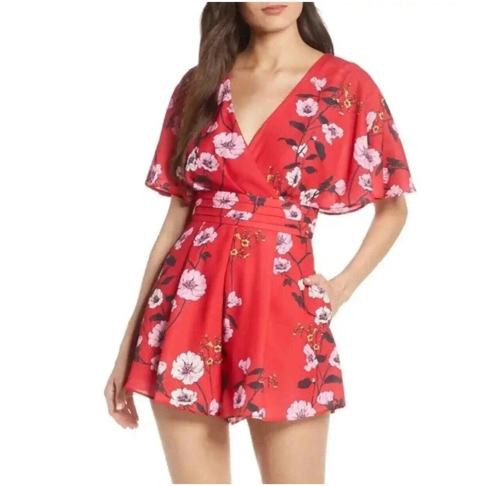 KEEPSAKE The Label Red Floral Darkness Romper Dainty Playsuit XL 10 Pockets