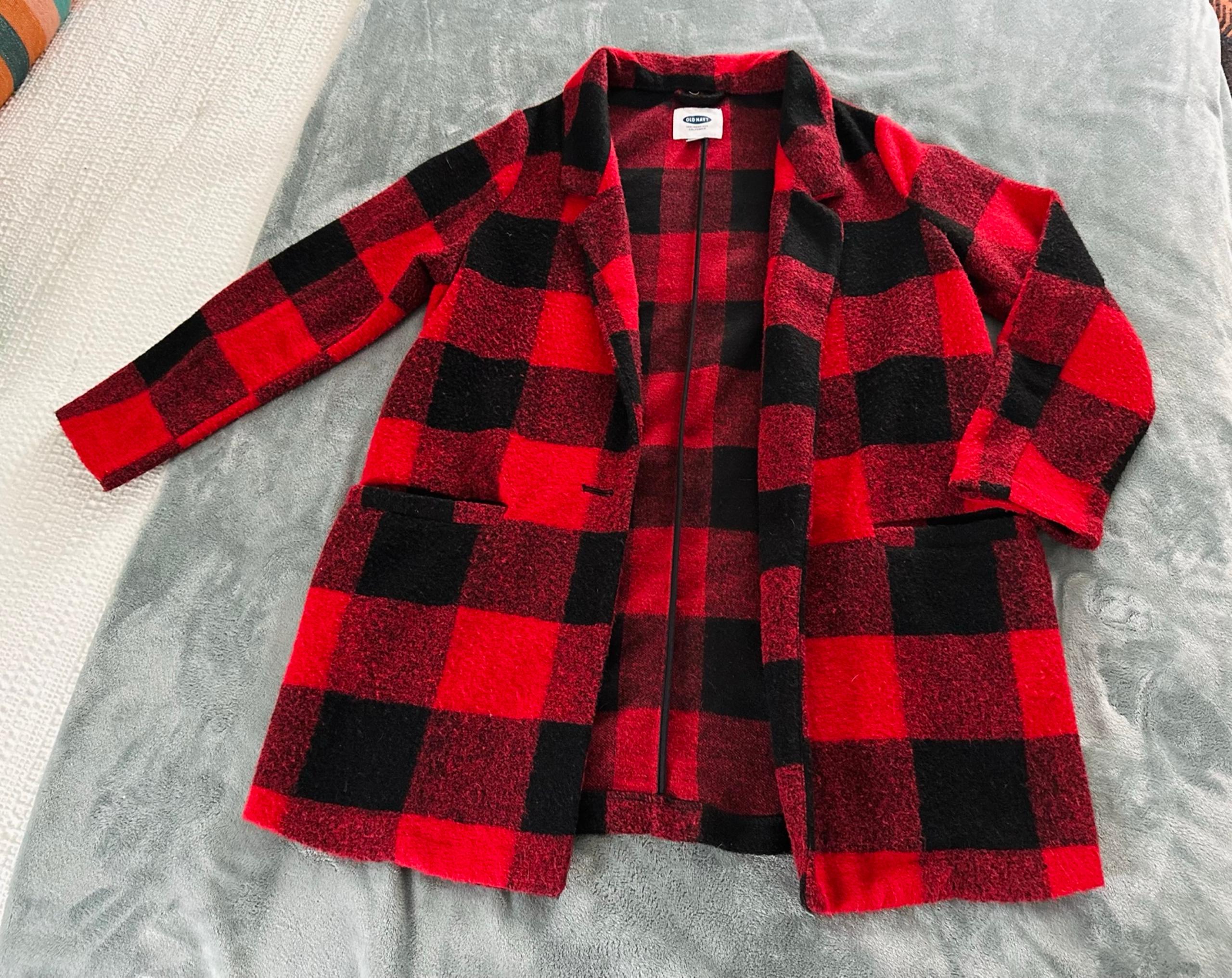 Buffalo plaid cardigan coat