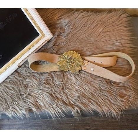 Leather Belt with Native American Buckle