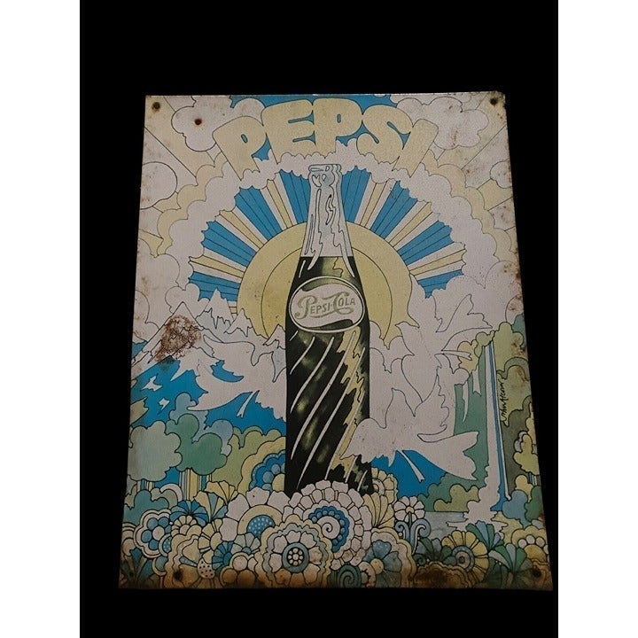 Pepsi Cola Glass Like Bottle Metal Tin Sign Vintage Style Bar Garage. RARE