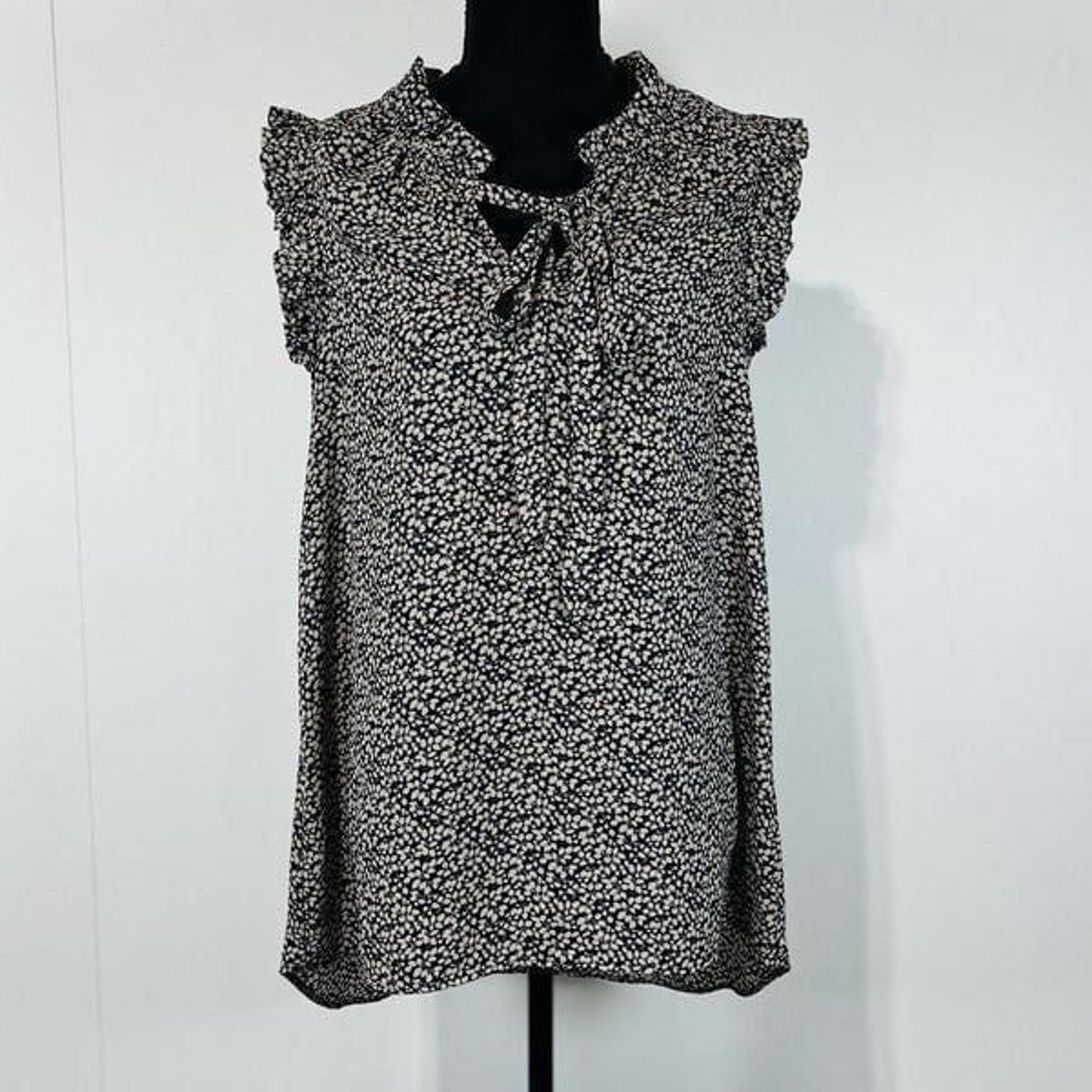 Harlowe& Graham Sleeveless Tunic Blouse Sz S Women’s Navy & Tan Floral Vines
