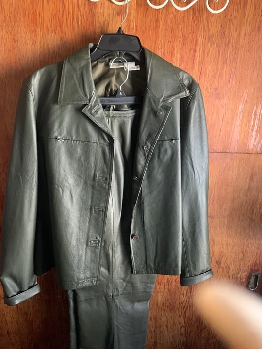 newport news leather pant suit