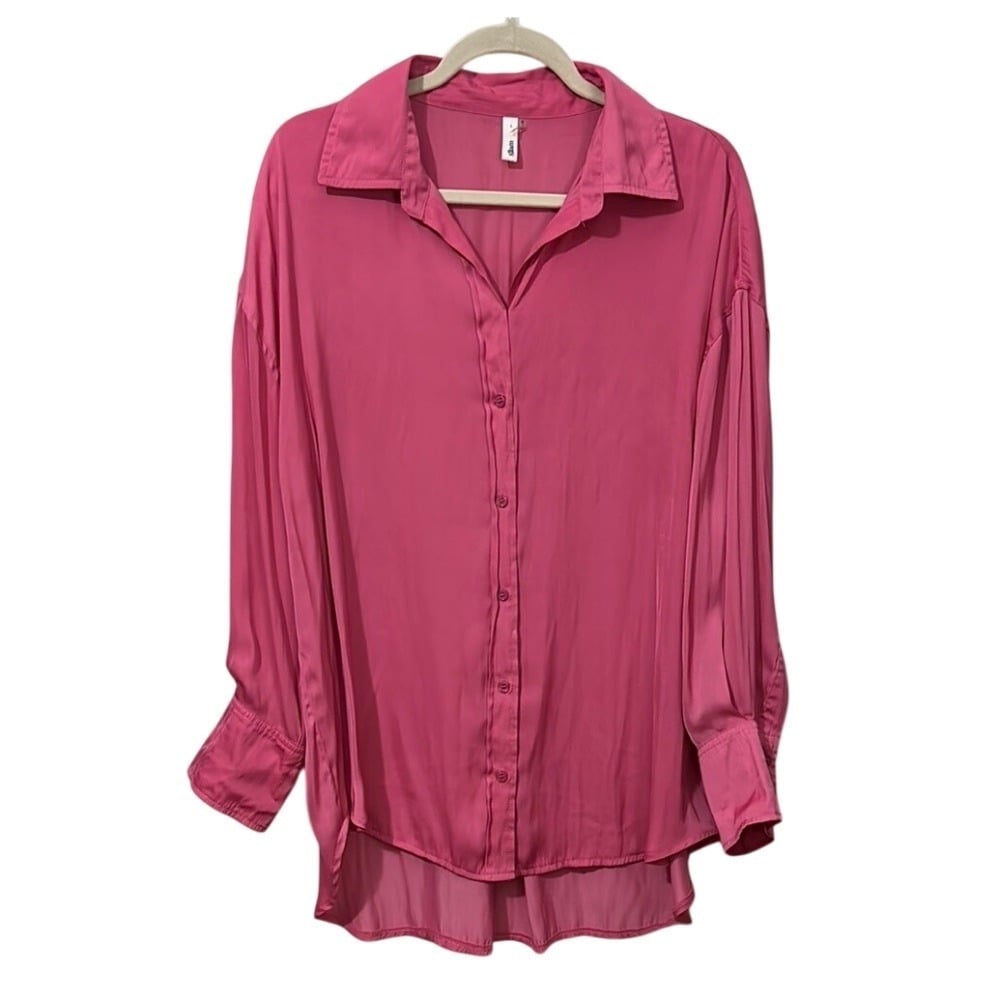 Glam Pink Oversized Long Sleeve Button Down Shirt