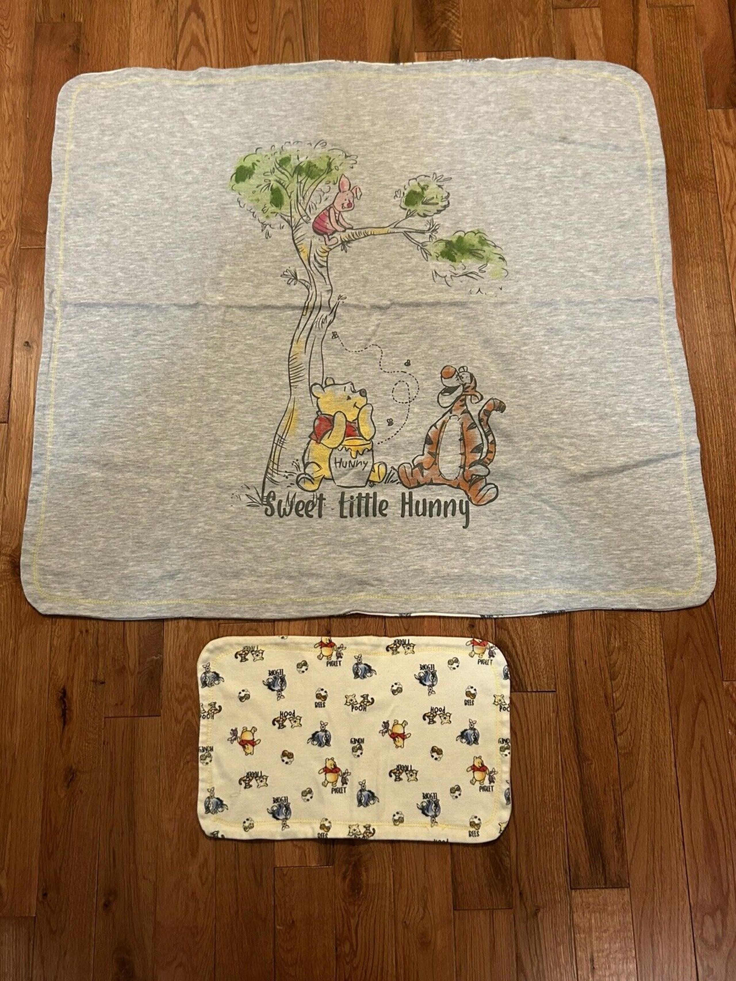 Disney Winnie The Pooh Blanket With Burp Cloth Sweet Little Hunny Gray Blanket