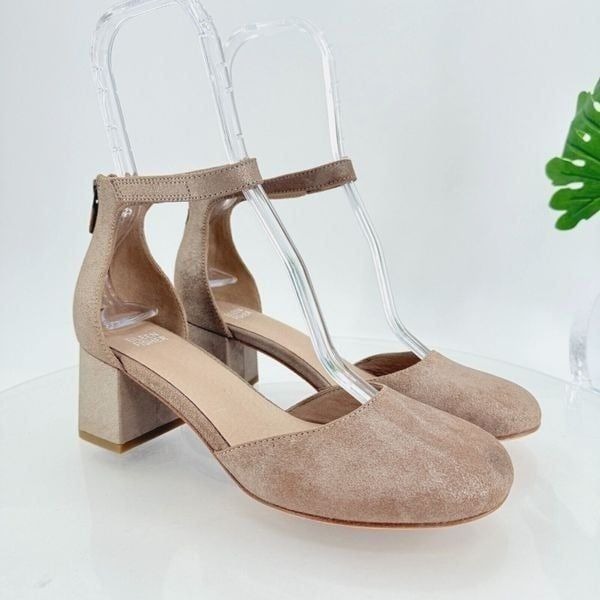 Eileen Fisher Indi Metallic Ankle Strap Pumps Suede Bronze Leather Size 8.5