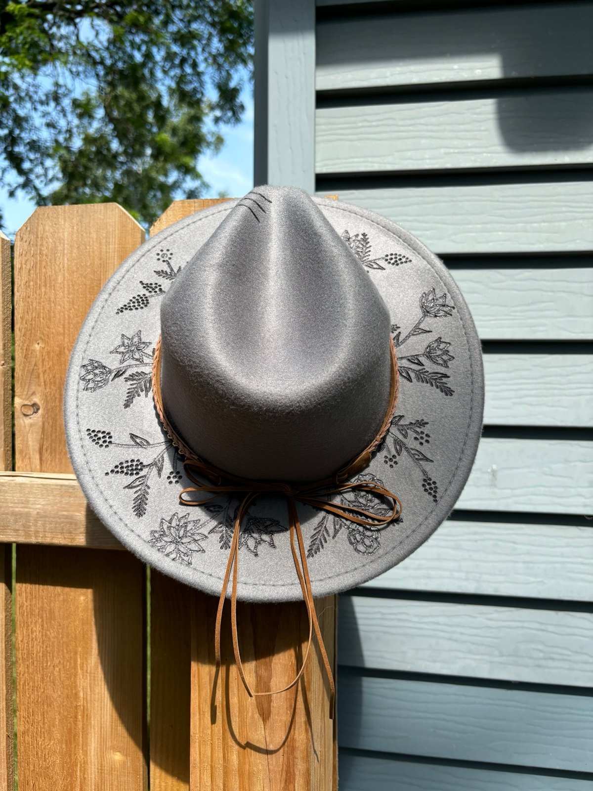 Hand burned fedora hat