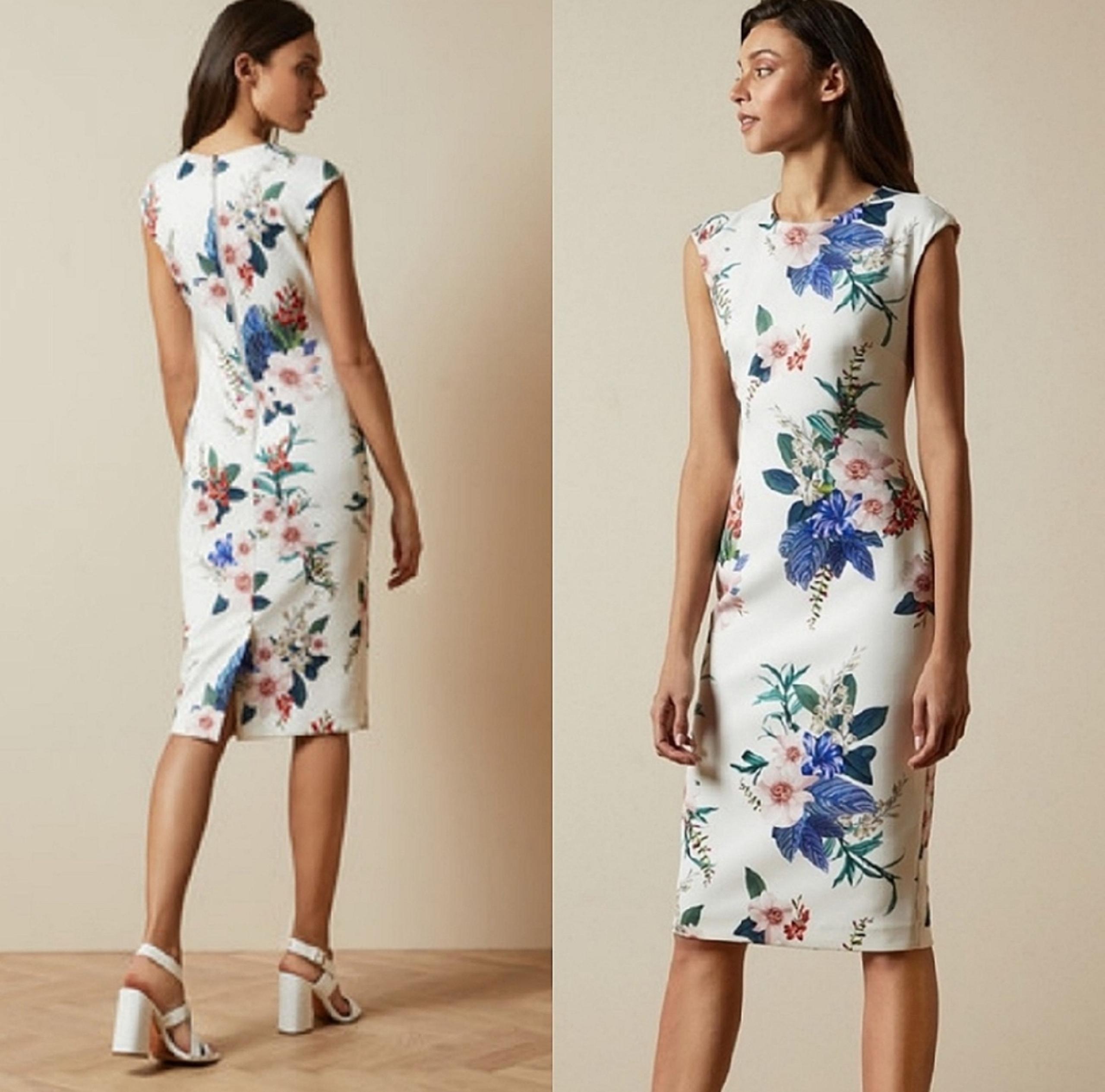 Ted Baker Sharley Floral Bodycon Sheath Ivory Dress Ted Size 0 US size 2
